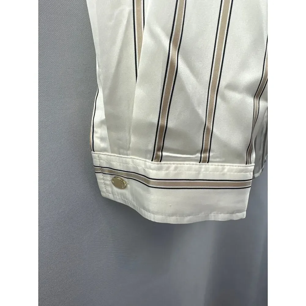 Women’s Anne Klein Cream and Tan Striped Satin Blouse Size L - Picture 4 of 5